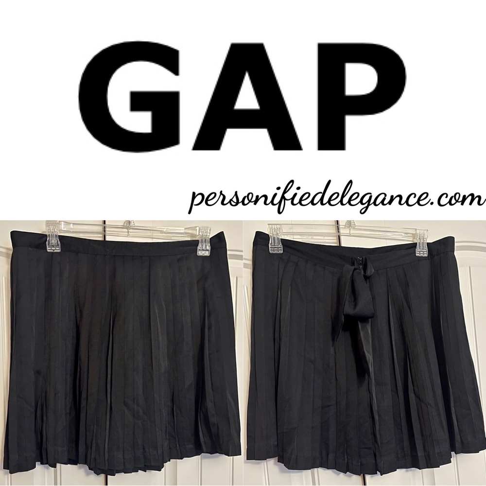 NEW GAP Black Pleated Satin Bow Mini Skirt Size 14